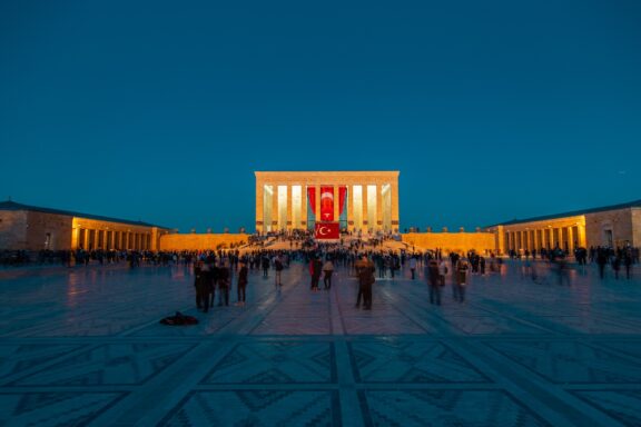 Evening View of Anıtkabir Mausoleum with Visitors Anıtkabir, a mausoleum of Mustafa Kemal Atatürk, the founder and first president of the Republic of Turkey