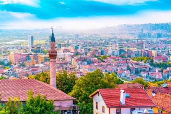 Colorful View of Ankara Cityscape with Minaret Landscape of Ankara