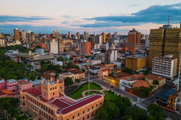 Aerial View of Asuncion Cityscape at Dusk The landscape of Asuncion, a sprawling capital
