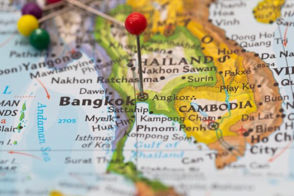Map with Pin on Bangkok Location Location of Bangkok, Thailand, and its neighboring countries