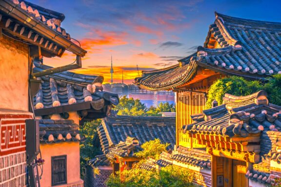 Bukchon Hanok Village at Sunset Bukchon Hanok Village at sunrise