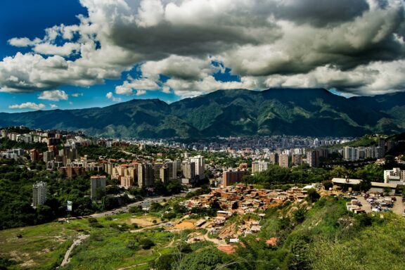 Landscape of Caracas, situated in a valley surrounded by the Avila mountain range