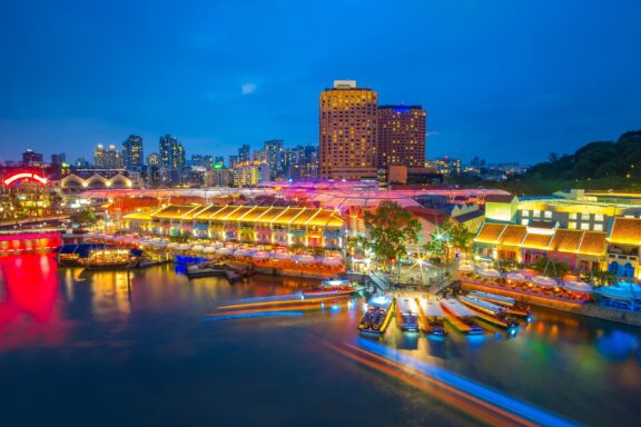 Clarke Quay, a historical riverside quay named after Sir Andrew Clarke