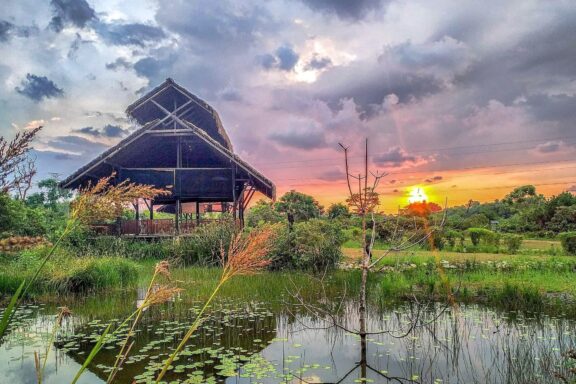 Sunset at Diyasaru Park with Wooden Structure Diyasaru Park, an attractive destination for urban dwellers looking for a peaceful retreat into nature.