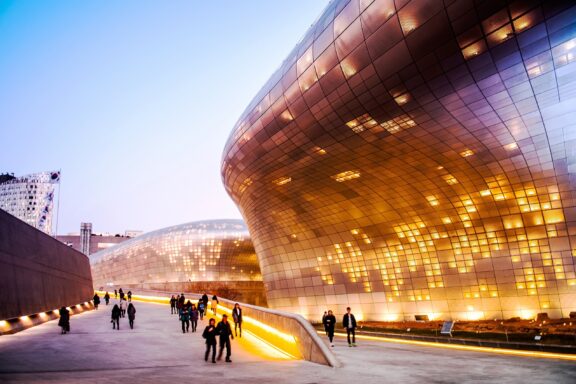 Dongdaemun Design Plaza at Twilight Dongdaemun Design Plaza, a major urban development landmark