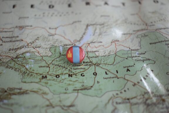 Flag Pin on Ulaanbaatar Map Location The Mongolian flag pin on Ulaanbaatar's location