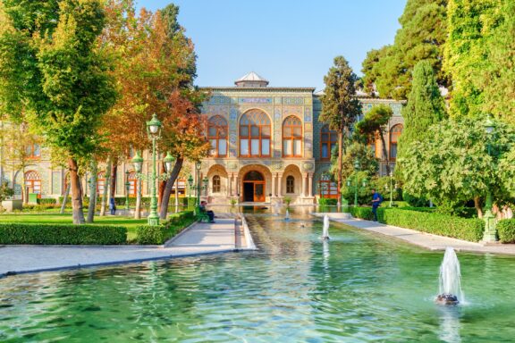 Golestan Palace Facade with Reflecting Pool The majestic facade of Golestan Palace