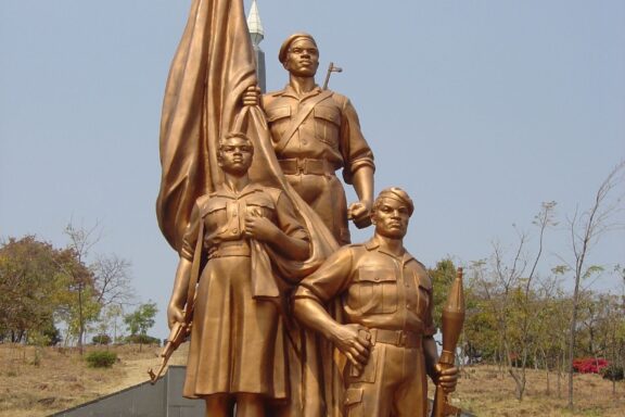 Bronze Statue of Soldiers Holding a Flag The Heroes' Acre, a national monument in Harare