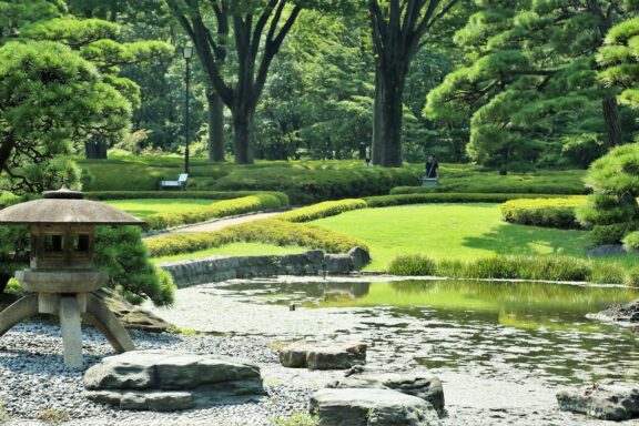 Japanese Garden with Pond and Lantern The Imperial Palace East Gardens (Kōkyo Higashi Gyoen)