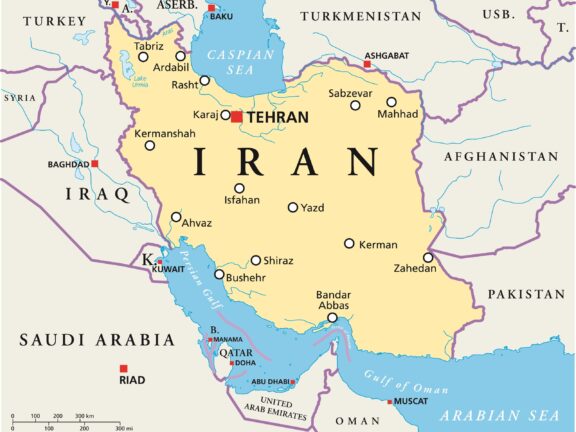 Iran map showing the capital Tehran