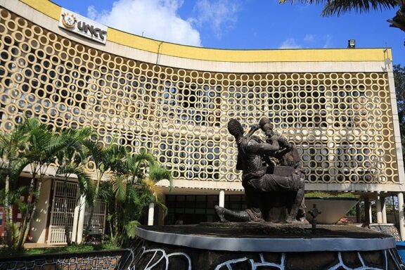 National Theatre with Sculpture in Kampala The Kampala National Theatre, a significant contributor to the growth of arts in Uganda