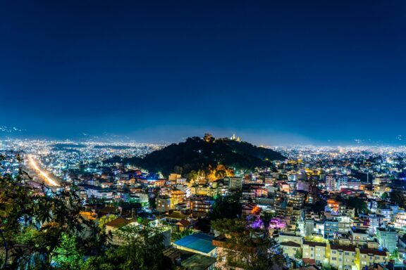 Kathmandu's skyline at night