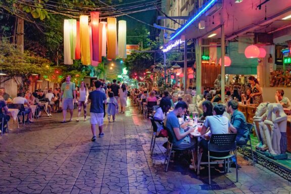 Khao San Road, a famous and iconic street located in the Banglamphu area of Bangkok