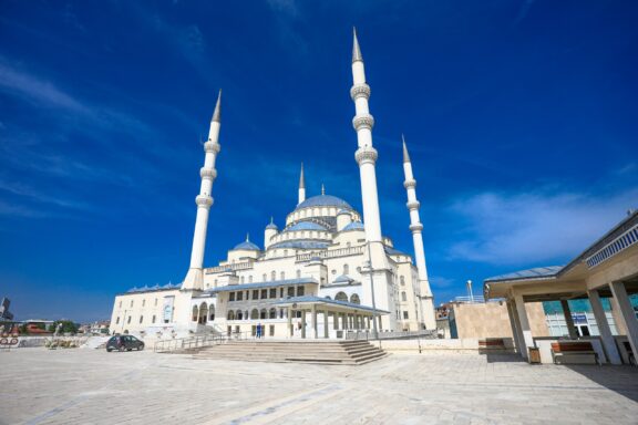 The Kocatepe Mosque, featuring a blend of traditional Ottoman and Seljuk architectural elements