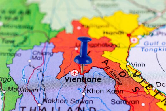Map Pinpointing the Location of Vientiane Pinned location of the location of Vientiane, Laos, near the border of Thailand