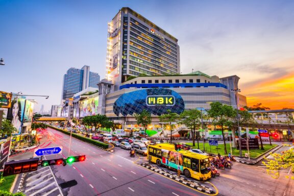 Dusk View of MBK Shopping Center in Bangkok The MBK Center, an excellent place to find deals and unique products