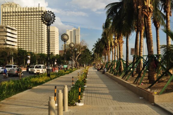 The Manila Baywalk, stretching over 2 kilometers