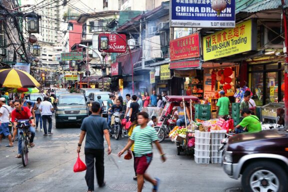 Crowded streets in Chinatown, Manila.