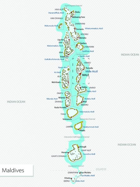Map of Maldives Archipelago Malé, the capital city, on the map of Maldives