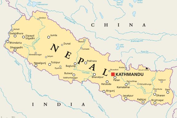 Political Map of Nepal Highlighting Capital Kathmandu, the capital city of Nepal