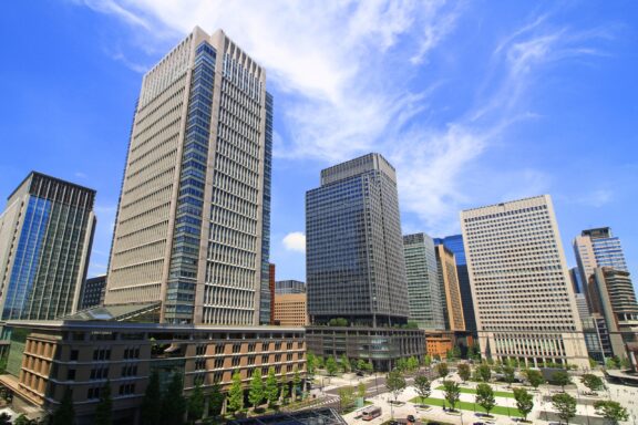 Highrise buildings in the Marunouchi Business District, a prominent commercial area in central Tokyo