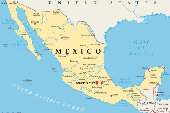 Map of Mexico Highlighting Major Cities and Borders Mexico City, the capital city of Mexico.