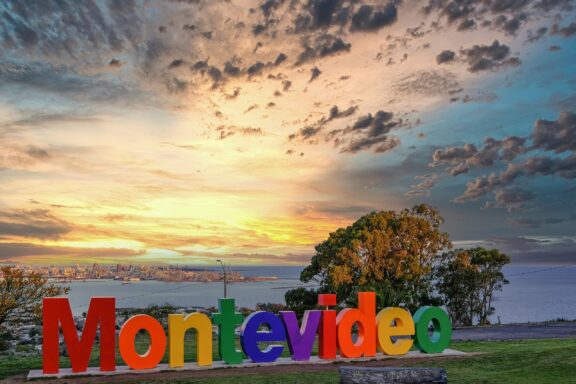 "Montevideo" sign near the Fortress General Artigas, offering panoramic views of the city