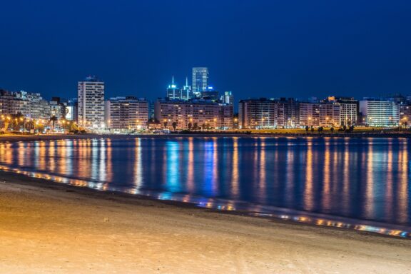Montevideo Skyline at Night Skyline of Montevideo from the beachfront