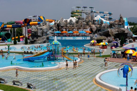Water Park with Slides and Pools Munsu Water Park, popular recreational facility that provides leisure amenities for its citizens