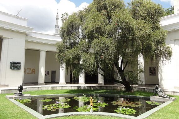 Courtyard of Fine Arts Museum with Pond and Tree Museo de Bellas Artes, established in 1938