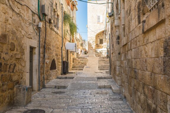 Winding cobblestone paths in Jerusalem's historical district