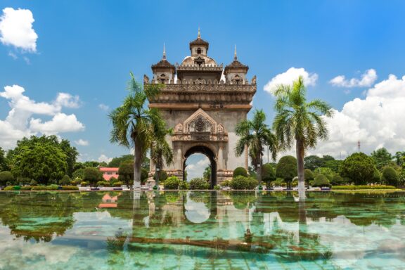 Patuxai Victory Gate, an iconic landmark built in 1968 to honor those who fought for independence from France