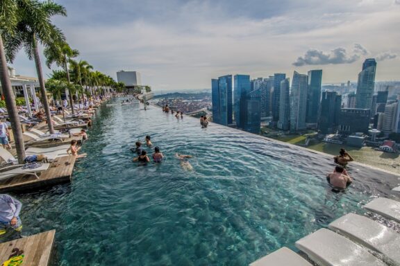 Pool with stunning views on top of Marina Bay Sands