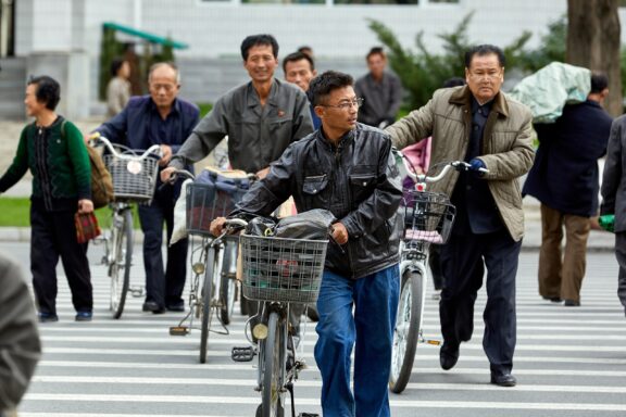 Pyongyang residents commute on bicycles