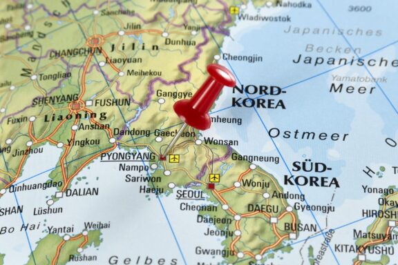 Map of north korea with pin set on pyongyang