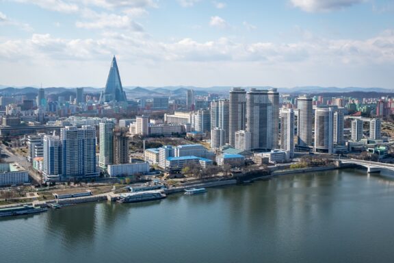 Pyongyang Skyline with River View Skyline of modern architecture in Pyongyang