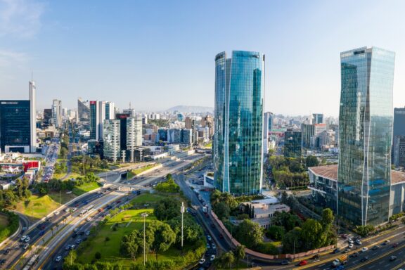 Aerial View of San Isidro District with Modern Skyscrapers Modern highrise buildings in San Isidro District