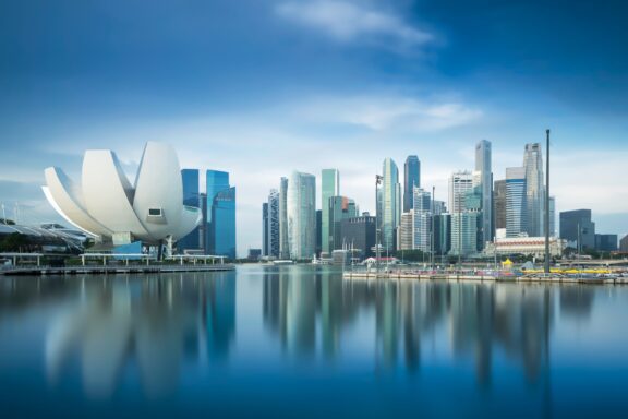 Singapore Skyline Reflection Skyline of modern architecture in Singapore