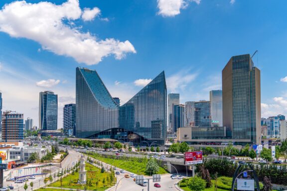 Modern Cityscape with Skyscrapers and Green Park Söğütözü district in Ankara, an are with vibrant business and commercial activities