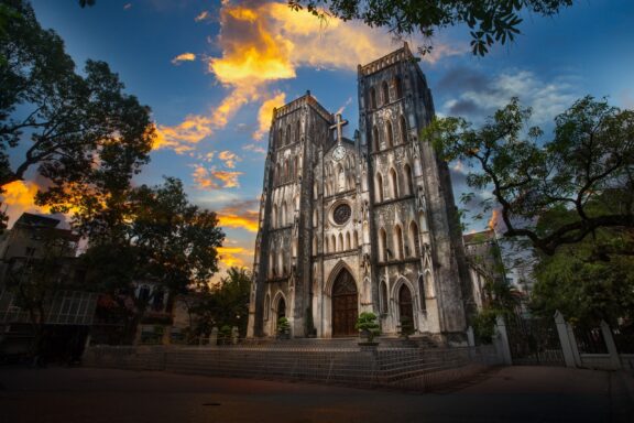 Sunset Behind St. Joseph's Cathedral St. Joseph's Cathedral, constructed in the late 19th century