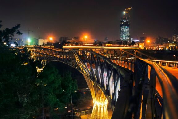 Night View of Tabiat Bridge with City Lights The Tabiat Bridge, a modern architectural marvel built in 2014