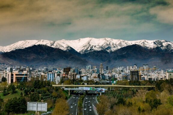 The grand landscape of Tehran, with the Alborz Mountains in the background