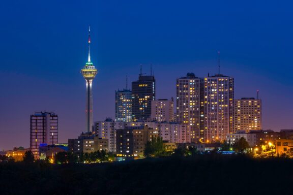 The skyline of Tehran at twilight