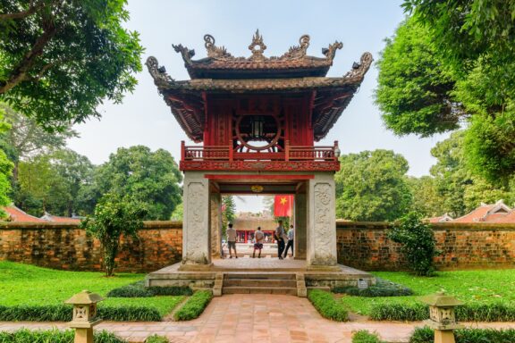 Traditional Asian Temple Entrance The Temple of Literature, founded by Emperor Ly Thanh Tong in 1070