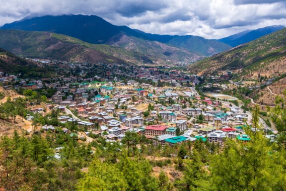 Panoramic View of Thimphu City in Bhutan A view over thimphu the capital city of bhutan