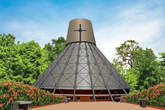 Uganda Martyrs Shrine Basilica Exterior The Martyrs Catholic Shrine Basilica, a place where St. Charles Lwanga was burnt