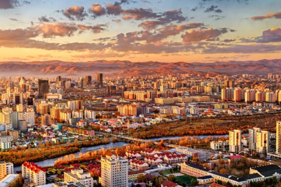 Sunset Over Ulaanbaatar Cityscape Ulaanbaatar Landscape at sunrise