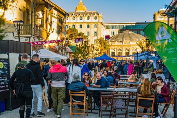 Outdoor Market Scene in Urban Montevideo Urban streets in Montevideo, often filled with residents and visitors