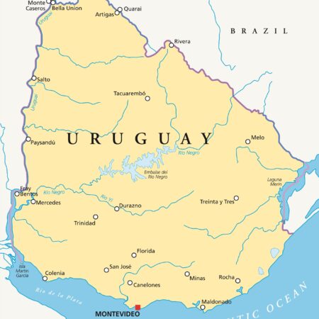 Map of Uruguay Showing Major Cities and Borders Montevideo, the capital city of Uruguay
