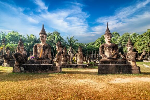 Hindu and Buddhist statues within the Buddha Park (Xieng Khuan)